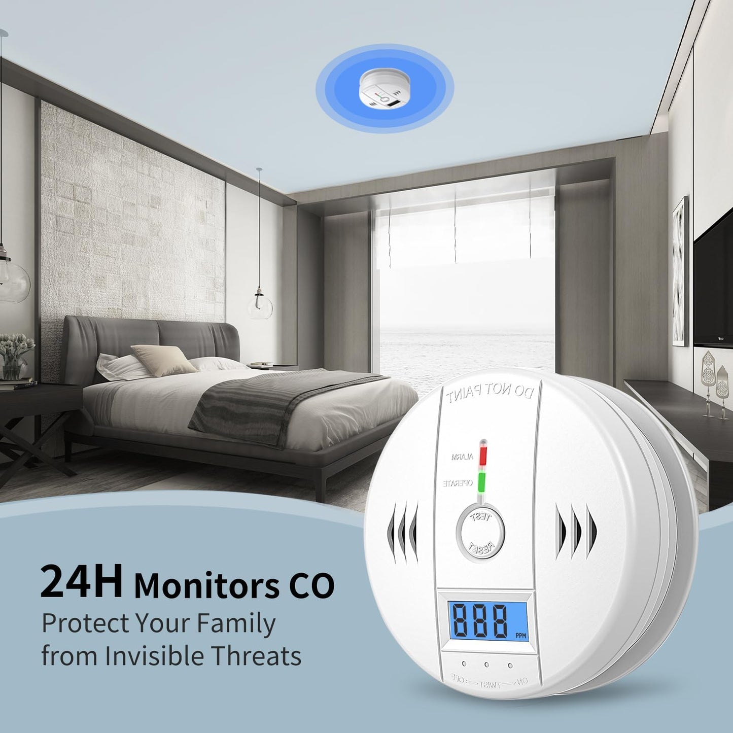 Carbon Monoxide Detectors, CO Detector Battery Powered, Carbon Monoxide Alarm with Sensitive CO Sensor, LCD Display and Sound Warning for Home, Bedroom, Kitchen