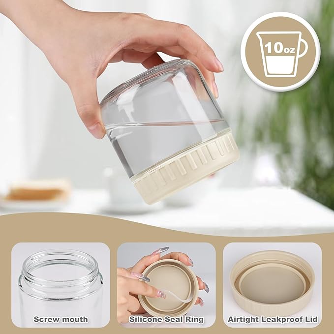 Overnight Oats Containers with Lids, 10oz Glass Jars with Lids 8 pcs, Apricot, Wide Mouth Mason jars for Salad, Yogurt, Snacks, Meal Prep