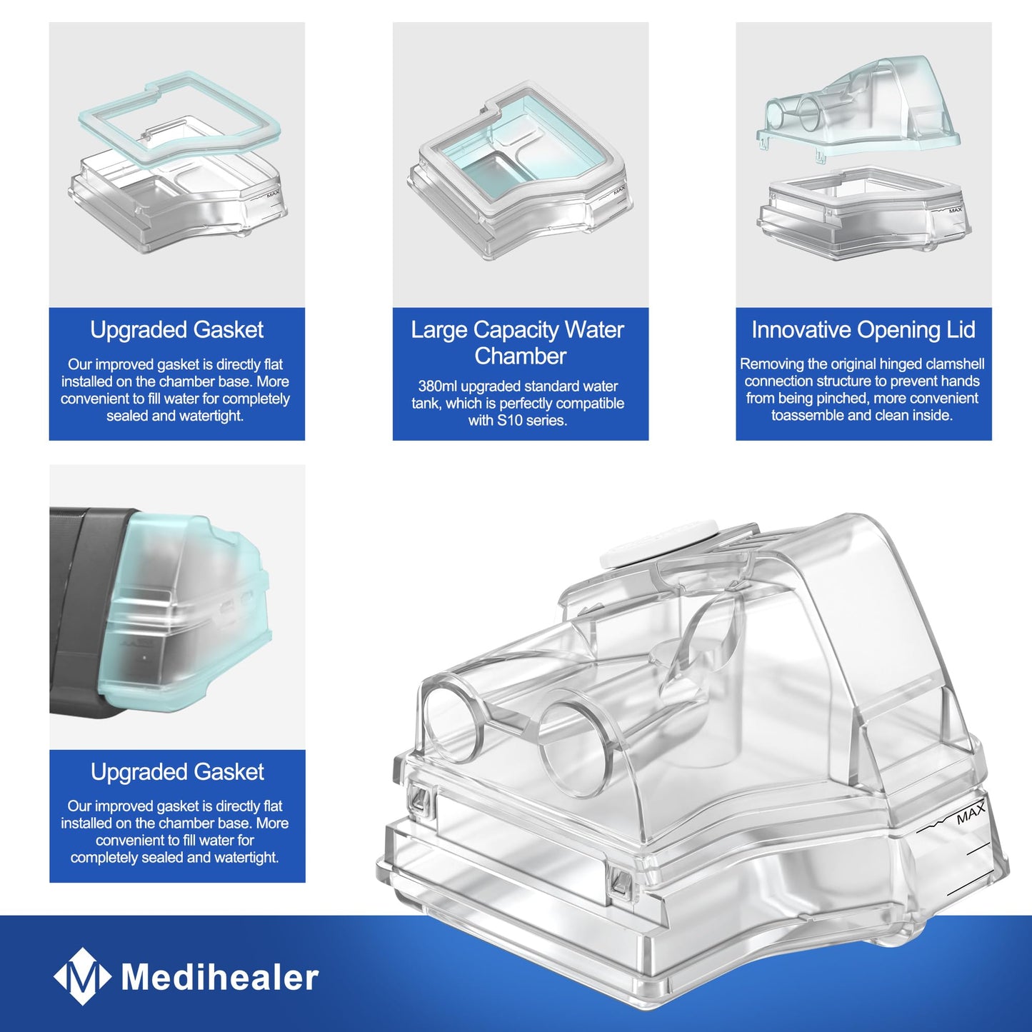 2025 Latest Water Chamber for AirSense 10 and AirCurve 10, FSA HSA Eligible,380ml Upgraded Humidifier Tub for AirSense 10 not AirSense 11,Great-Value CPAP Supplies by Medihealer.