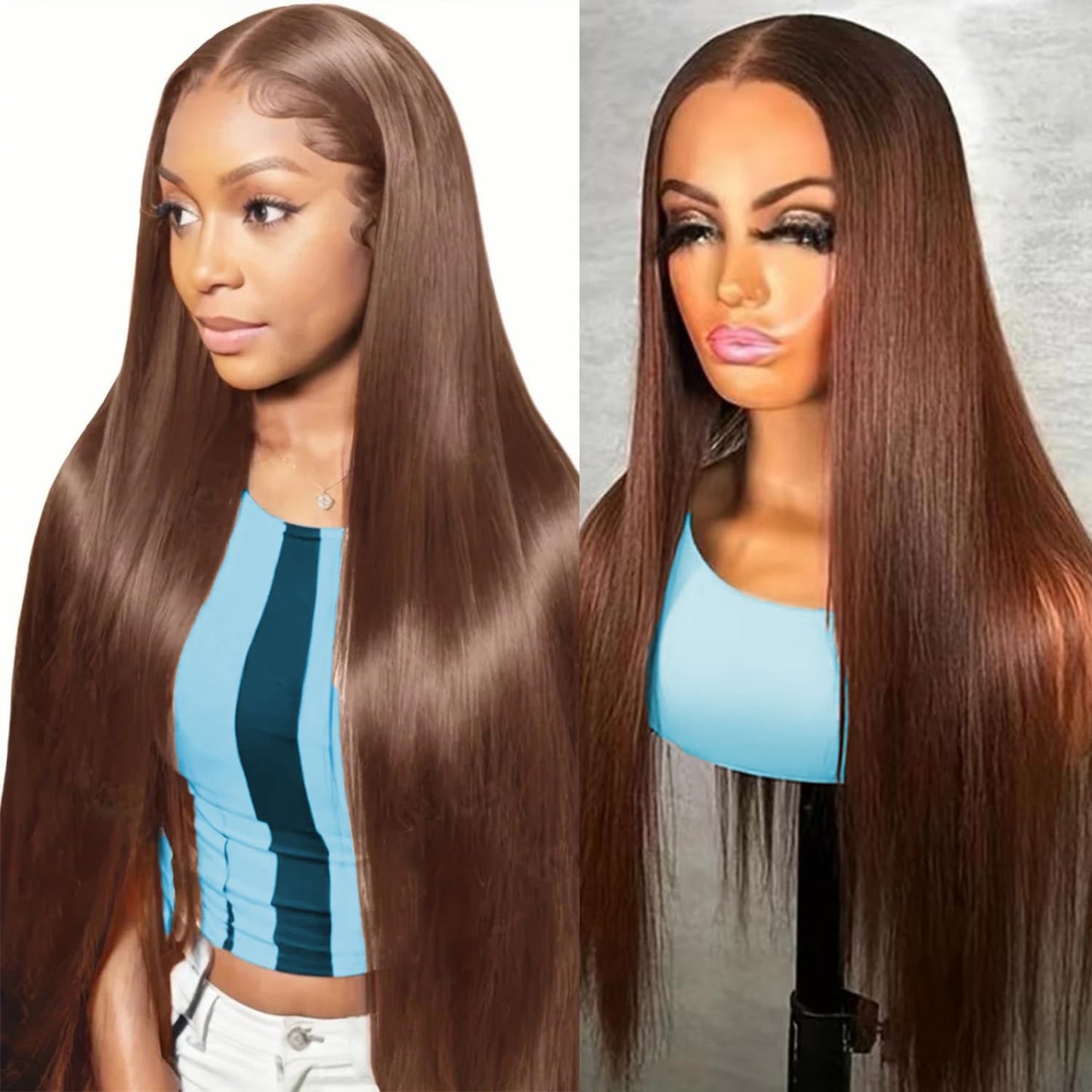 OOVVDA 30 Inch Chocolate Brown Lace Front Wigs Human Hair 13x6 Straight Lace Front Wigs Human Hair Pre Plucked 200% Density Colo