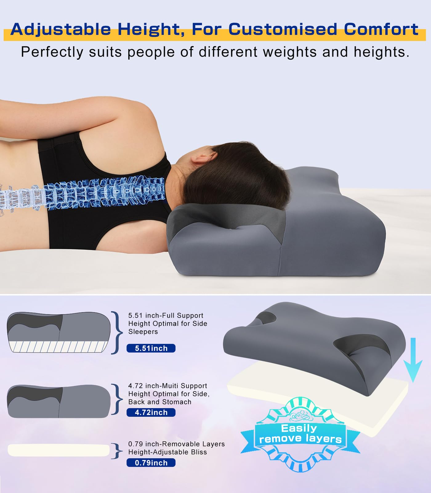 IKSTAR 5.0 CPAP Pillow for Side Sleeper - Adjustable Height/Neck Support - Memory Foam Pillow Suitable for All CPAP Mask Users-Ideal for Side Back Sleeper-Reduce Air Leaks
