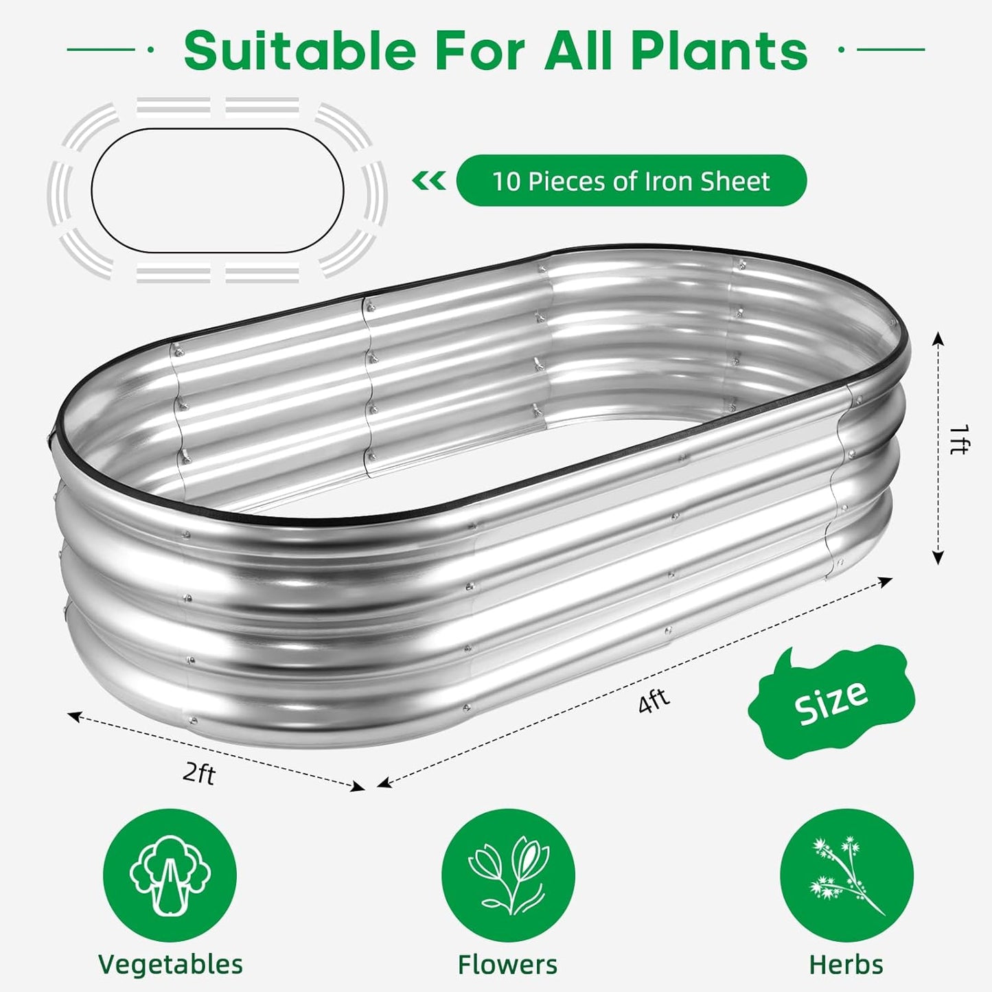 JERIA Raised Garden Bed,Galvanized Raised 4×2×1ft Planter Boxes Outdoor with Easy Assembly, Large Garden Bed for Vegetables, Fruits, Flowers