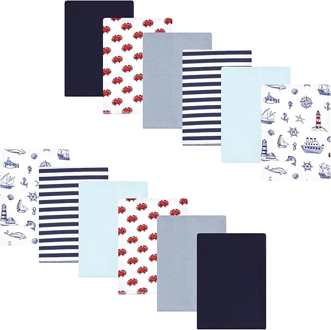 Luvable Friends Hudson Baby Flannel Burp Cloths 12pk, Coastal Lighthouse