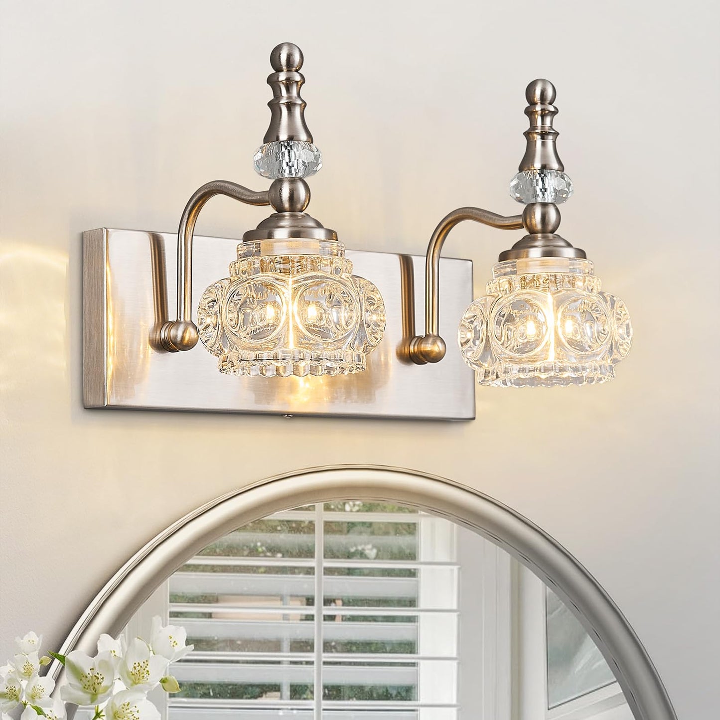 Lbsqj Modern Glass Crystal Vanity Light - Vintage Bathroom Lighting Fixtures Over Mirror  2 Light Vanity Lights G9 Bulb (11.81 Inch  Nickel)