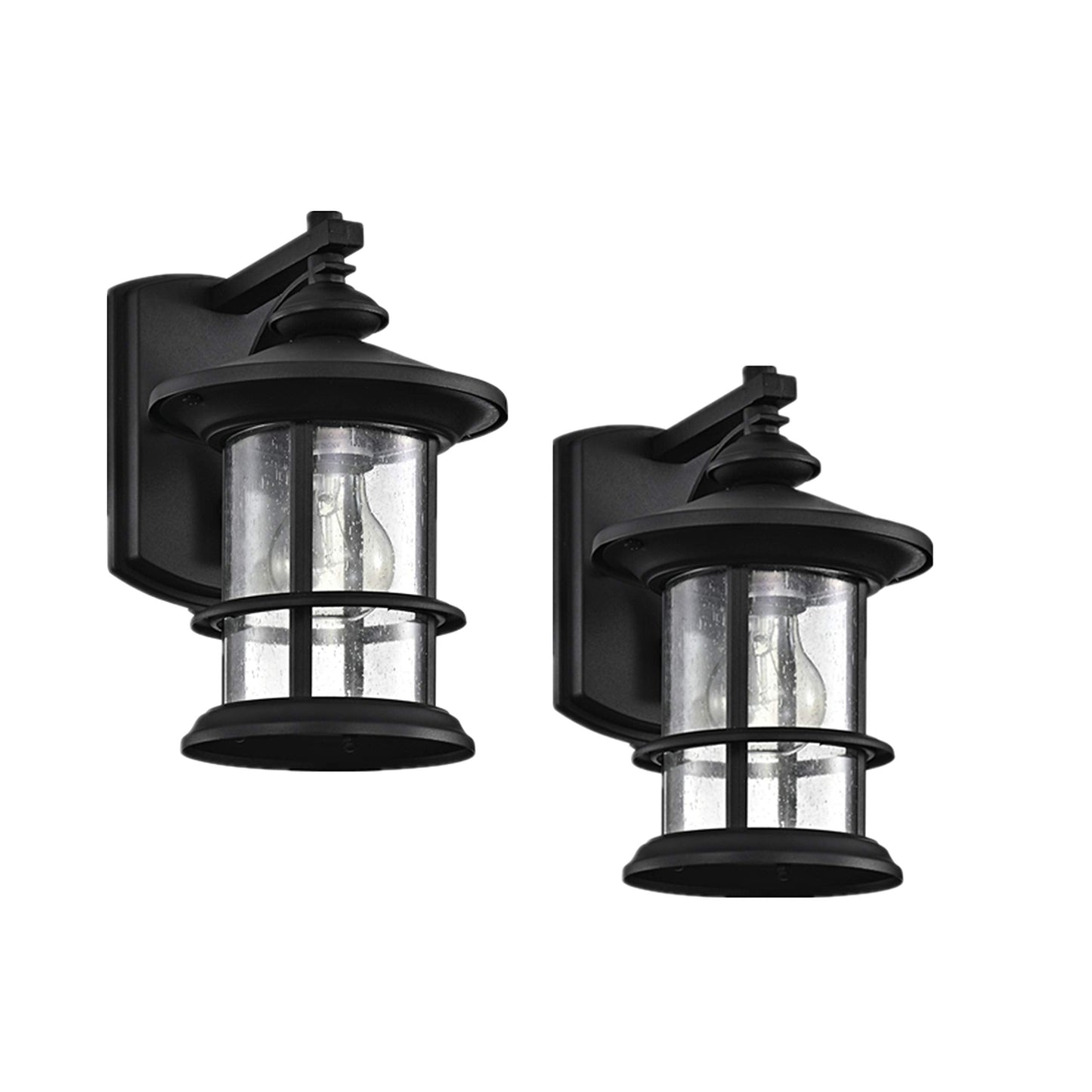 Micsiu Black Outdoor Wall Sconce 2 Pack, Waterproof Metal Fixtures With Clear Seedy Glass, 10 Height For Porch, Patio, Backyard