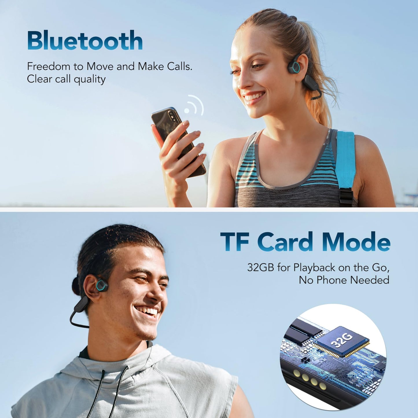 AGPTEK X15 Waterproof MP3 Player with Bluetooth 5.3 for Swimming, 32GB Non-in-Ear Bone Conduction Headphones for Running, Cycling, Sports