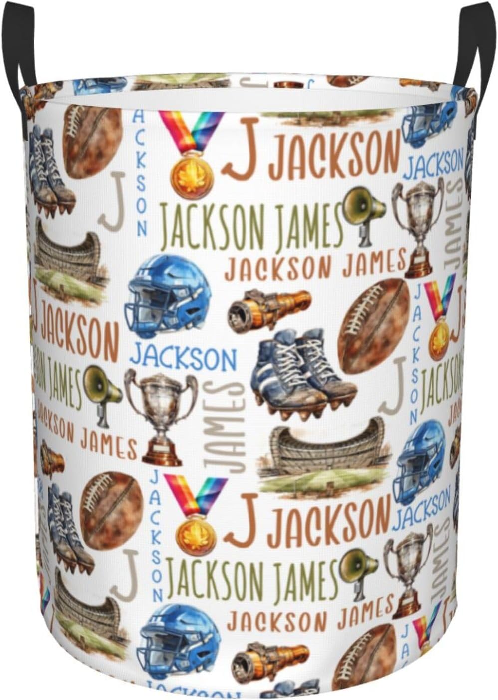 Personalized Football Laundry Basket, Custom Sports Laundry Hamper With Name Gifts For Kids Baby Adults, Collapsible Dirty Clothes Storage Organizer With Handles M 19.6 X 15.7in