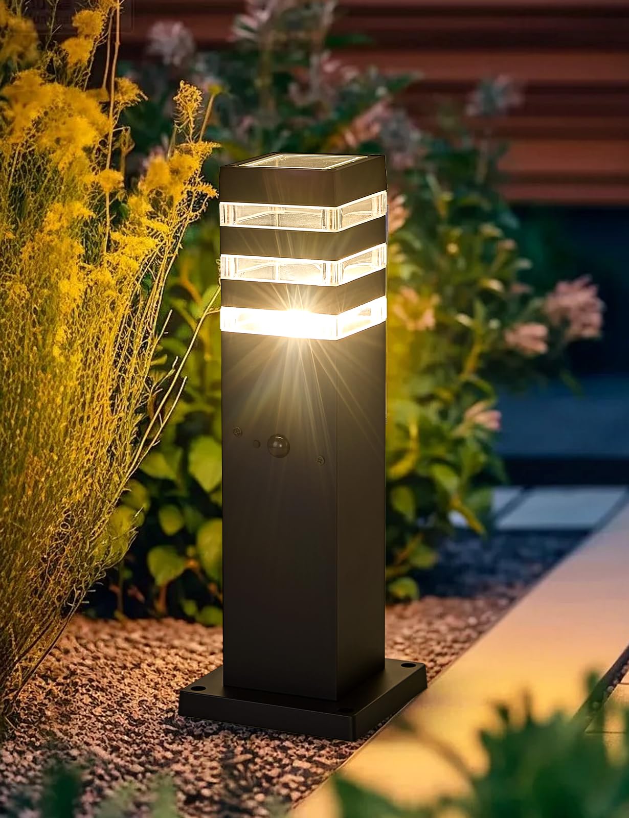 Delicavy Outdoor Post Light with Motion Sensor, Aluminum, Black, 2 Pack, Dusk to Dawn, Modern Landscape Path Lamp for Yard and Garden