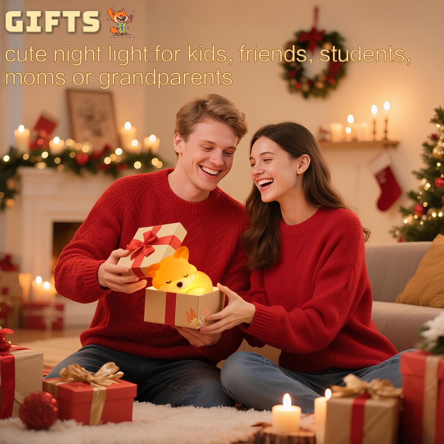 Yr Yrhh-Pet Fox Night Light For Kids  Cute Lamp Xmas Fox Gifts  Squishy Rechargeable Dimmable Toy  Led Woodland Animal Nightlight  White Elephant Gift  Fall Room D?Cor  Silicone Touch Light Up Foxes