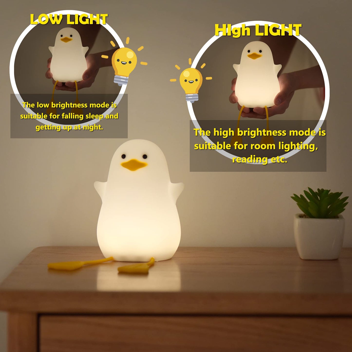 Lampeez Cute Duck Night Light Baby Nursery Lamp Gifts For Kids Bedside Led Light Timer Setting Dimming Table Lamp Usb Charging Nursing/Breastfeeding Safety Abs + Silicon Birth Celebration