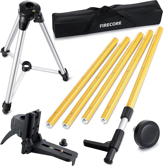 Firecore 12 Ft./3.7M Professional Laser Level Pole with Tripod and 1/4-Inch by 20-Inch Laser Mount for Rotary and Line Las...