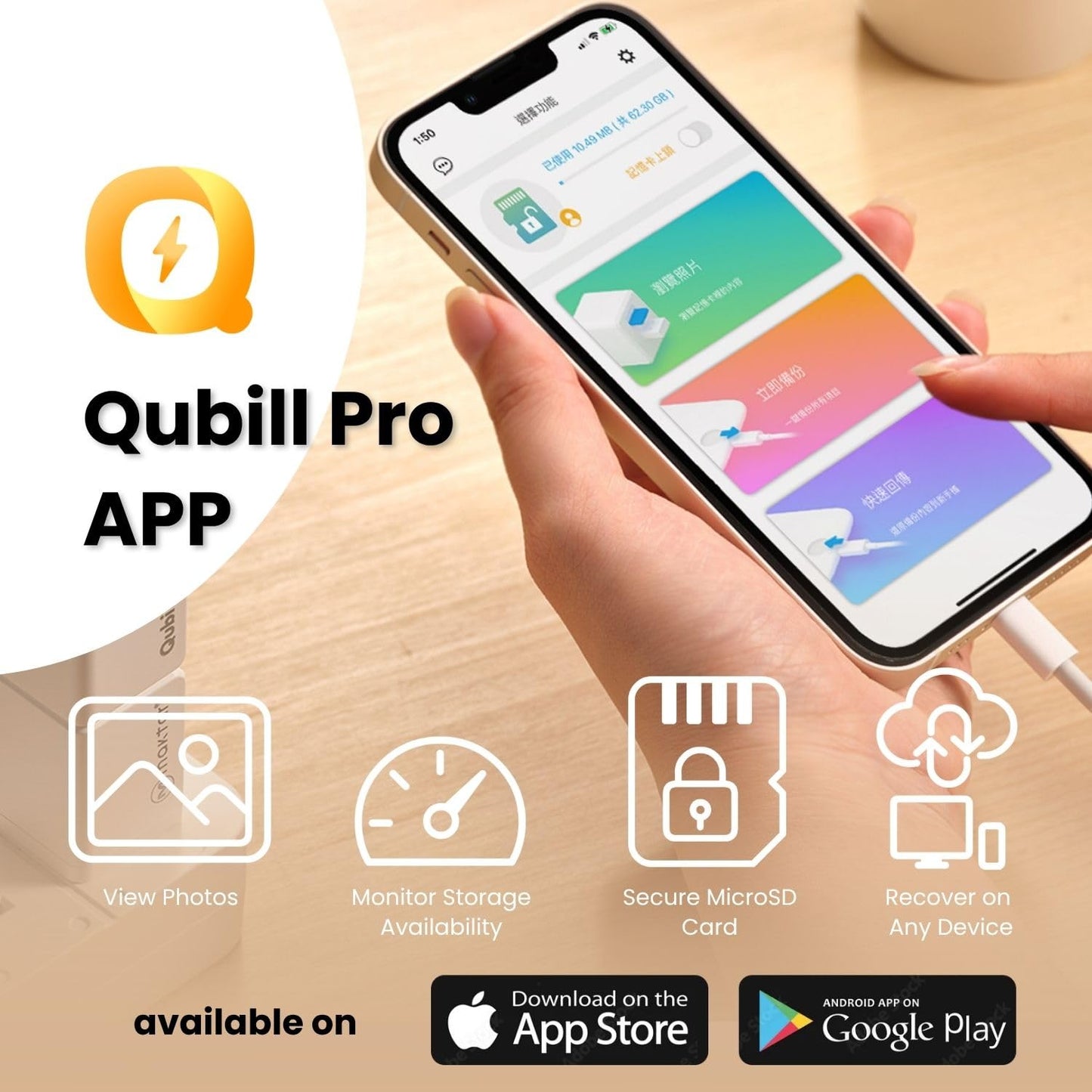 Maktar Mfi-Certified Qubii Duo Usb-C Auto Photo Storage & Iphone Backup While Charging Ends Icloud Fees. Free App Apple Android