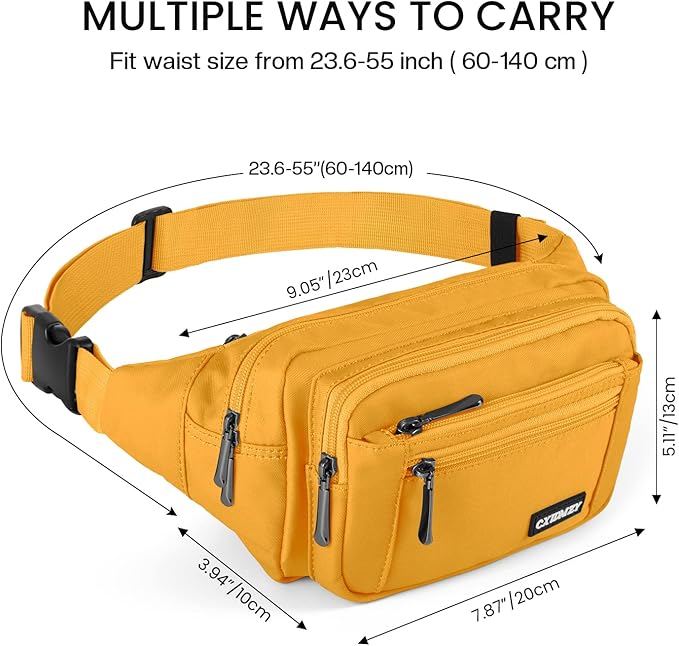 CXWMZY Fanny Packs For Women & Men Waist Pack Hip Bum Bag with Multi-Pockets Large Capacity Waterproof Casual Bum Bag for Disney Traveling Casual Cycling Running Hiking (Yellow)