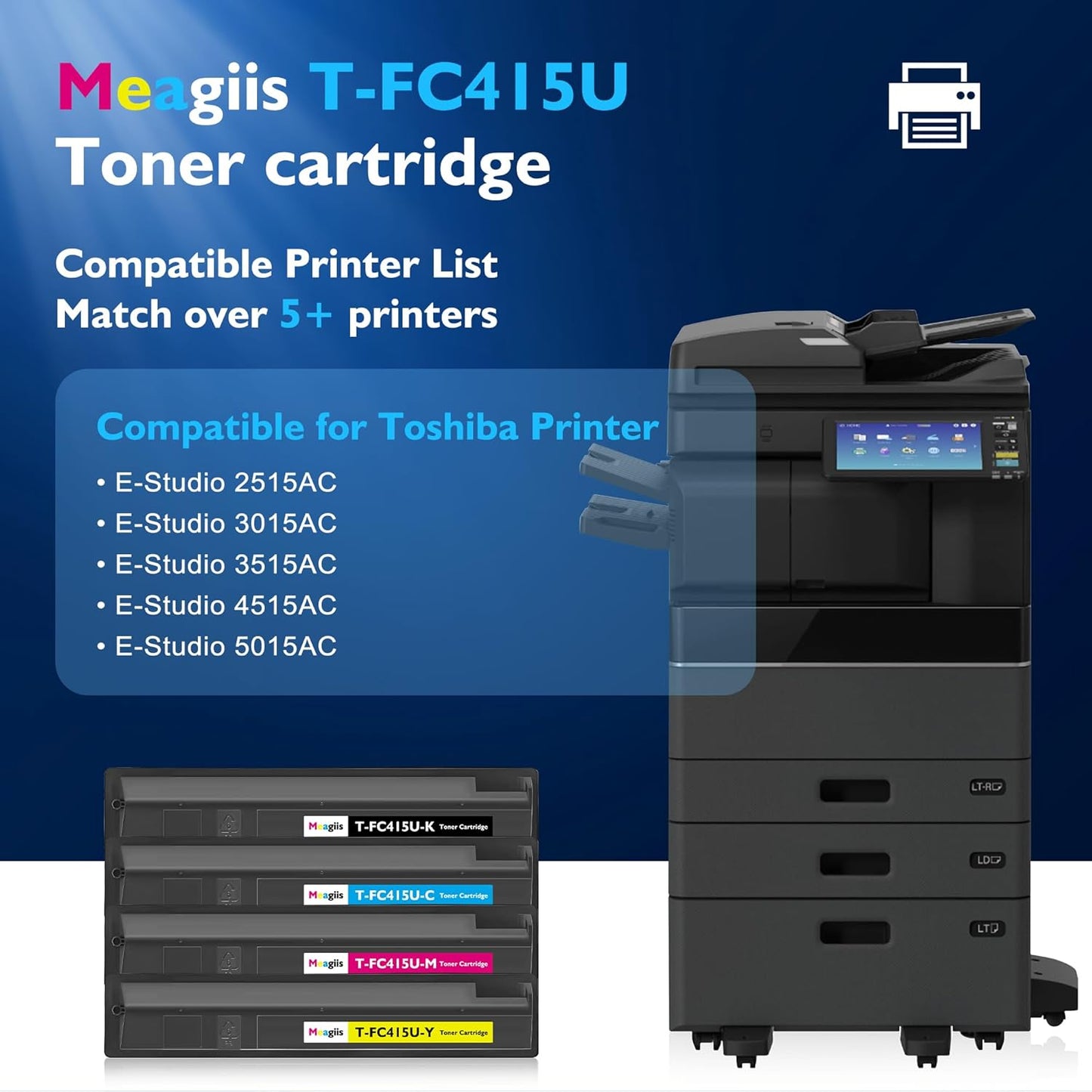 TFC415U T-FC415U Toner Cartridges 4-Pack Replacement for Toshiba T-FC415U Toner T-FC415U-K T-FC415U-C T-FC415U-M T-FC415U-Y for Toshiba E-Studio 2515AC 3015AC 3515AC 4515AC 5015AC Printer