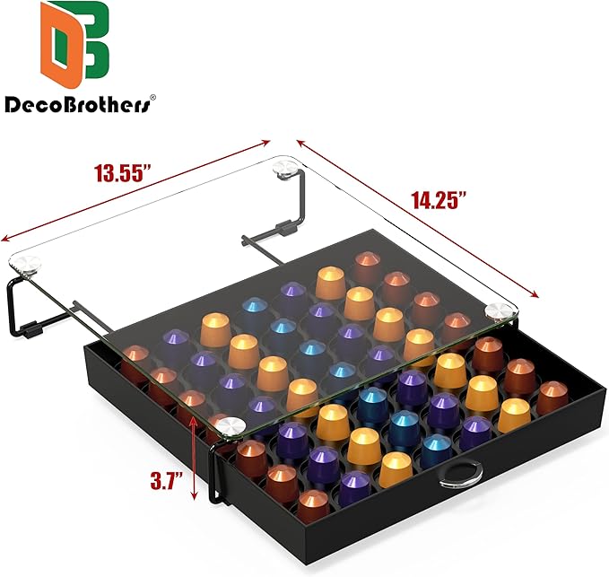 Deco Brothers Crystal Tempered Glass OriginalLine Pod Holder Drawer, 49 Capsule Organizer, Black