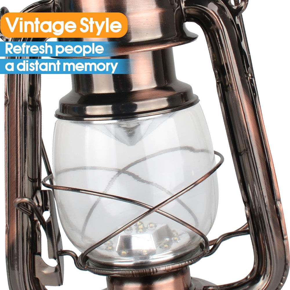 WisHomee Vintage LED Hurricane Lantern, Copper, 15 LEDs, 150 Lumen, Battery Operated, Antique Metal with Dimmer Switch