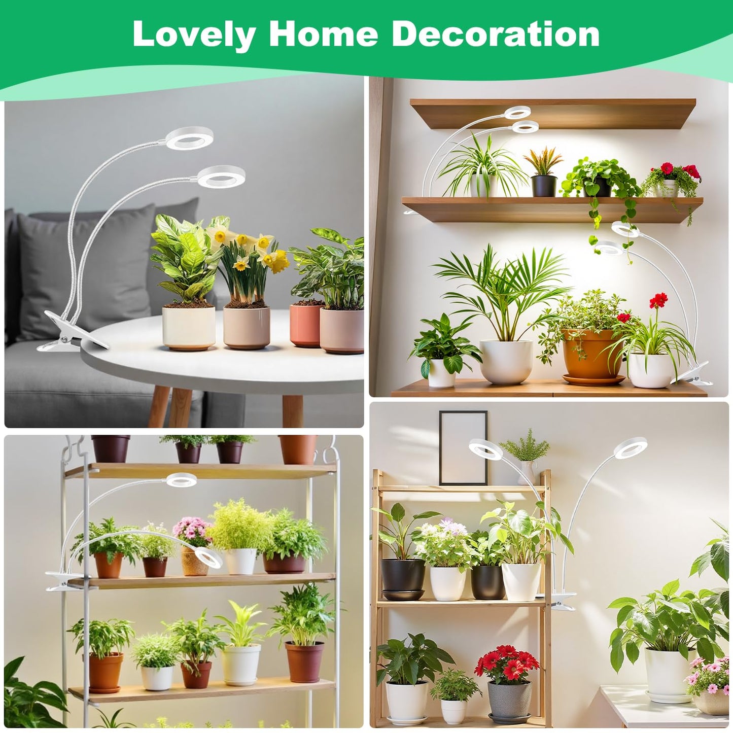 Wiaxulay Grow Lights For Indoor Plants  96 Led Full Spectrum Halo Plant Grow Light With Clamp  Clip On Grow Lamp With Auto Timer 6/12/16 Hrs  3 Lighting Mode  5 Brightness  Two Head  White (3.5In)