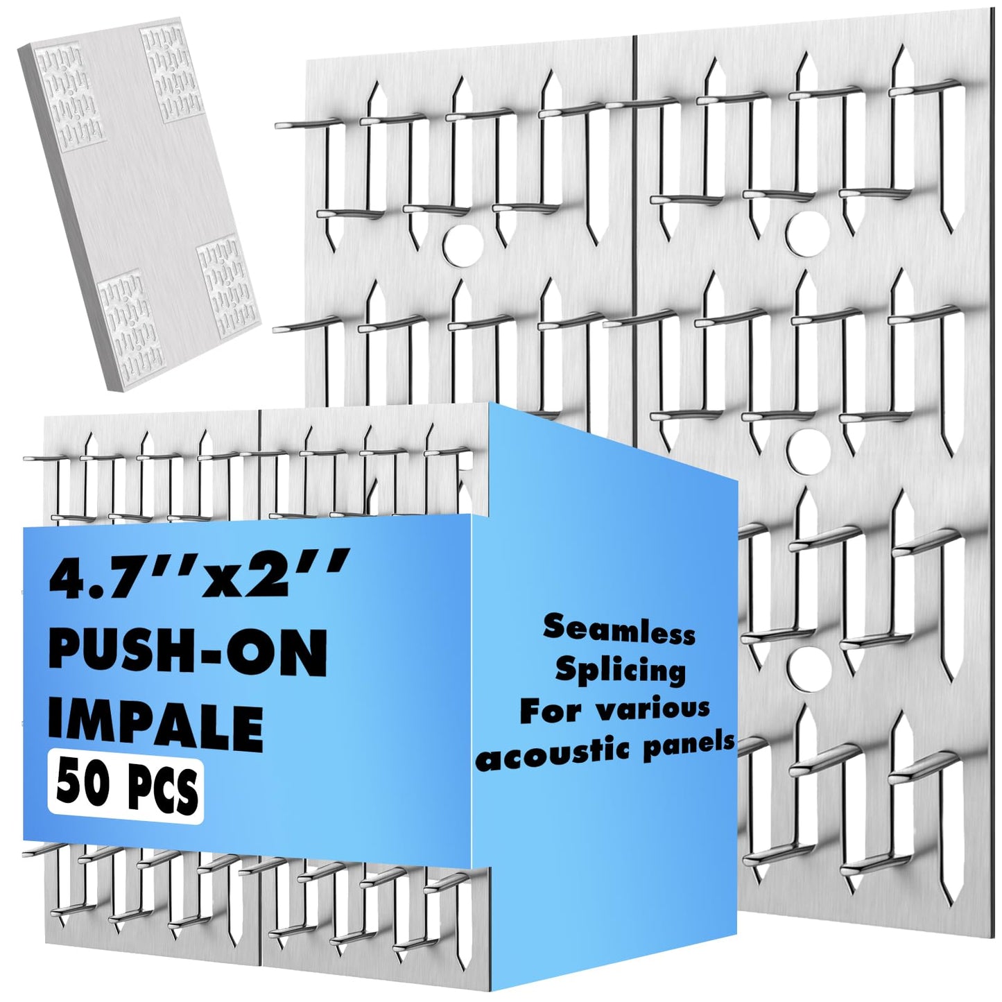 Blulu 50 Pcs Push-On Impaler Wall Mounting Clips Surface Mount Impaler Clips, Acoustic Panels Galvanized Steel Quick Installatio