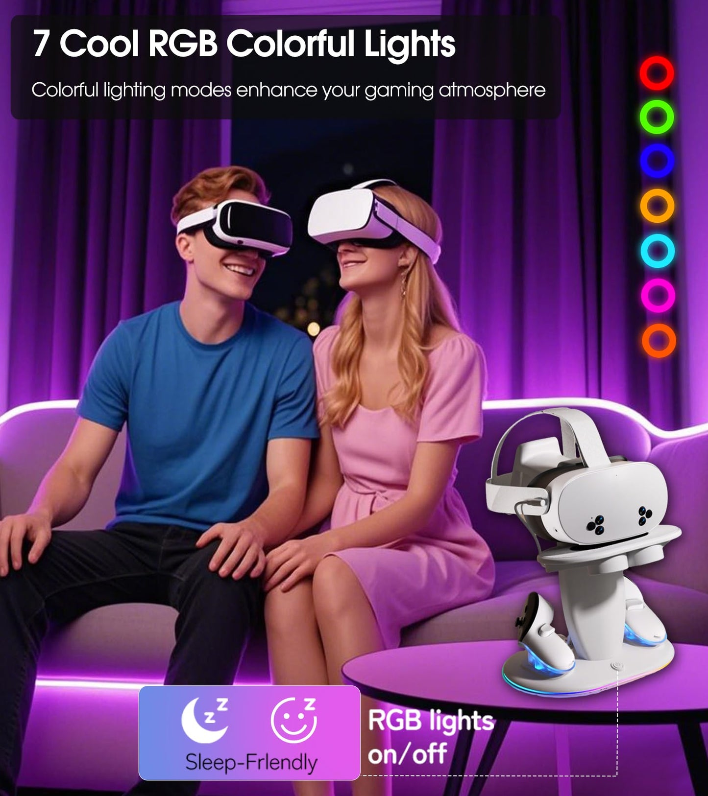 Charging Dock for Meta Quest 2/3/3S,VR Headset Charging Dock and Controllers with RGB Light, USB-C Charger and Cable, Fast Charging Station