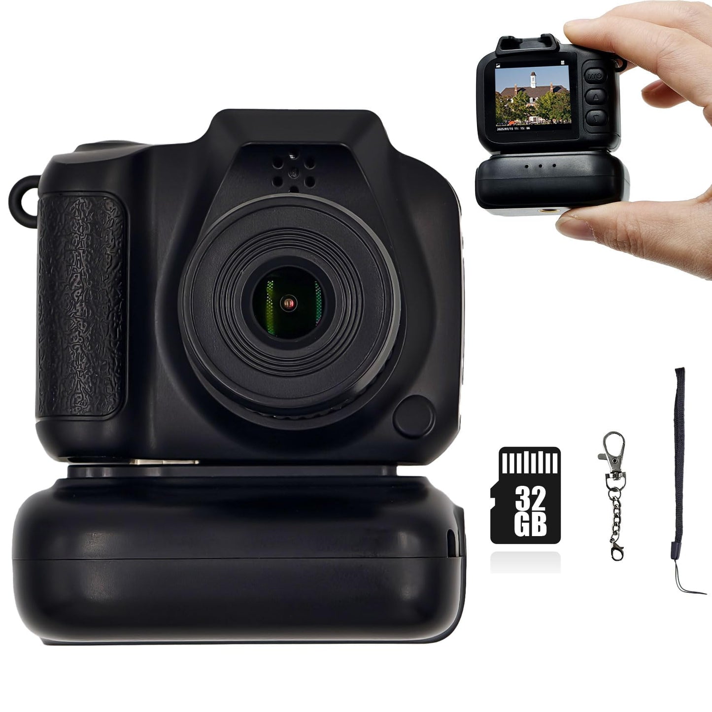 Mini Camera Keychain, Mini Retro Digital Camera, Y2K Camera, Wide Angle Lens, 1.4 LCD Screen, 32GB Included, Nostalgic Photos, V