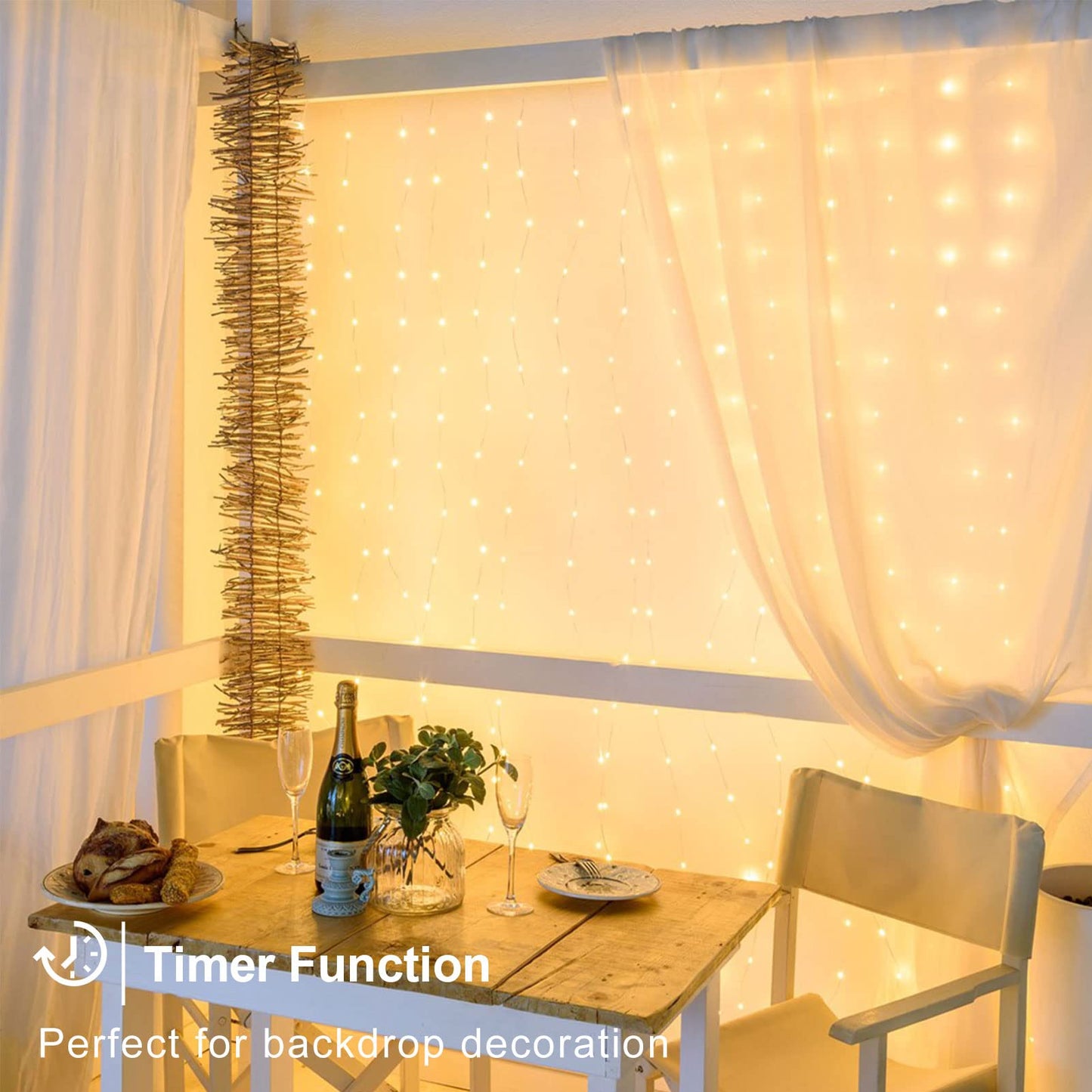 Zaiyw 300 Led Curtain Lights, 10Ft X 10Ft, Color Changing, Waterproof, Warm White & Multicolor, Remote Control, Model Dmo-300