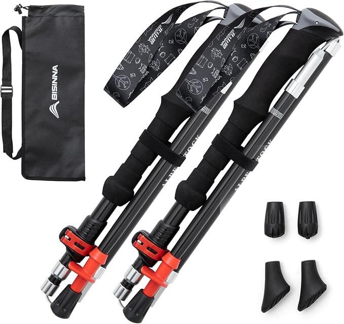 BISINNA Carbon Fiber Trekking Poles Collapsible Walking Sticks Hiking Folding Poles Quick Lock for Women and Men Hiking Mo...