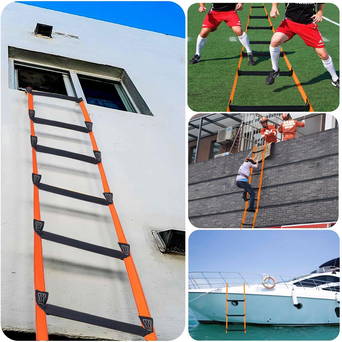 Fire Escape Ladder with 2 Heavy Hooks, 26.5 Feet Emergency Fire Ladder for 2-3 Story Homes, Reusable Safety Rope Ladders for Window Balcony Railing Treehouse, Orange