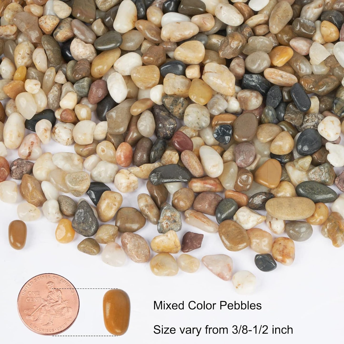 GASPRO 10 Pound Pebbles for Indoor Plants, 3/8 Inch Decorative Rocks for Vase, Succulents, Landscaping, Garden, Highly Polished, Mixed Color