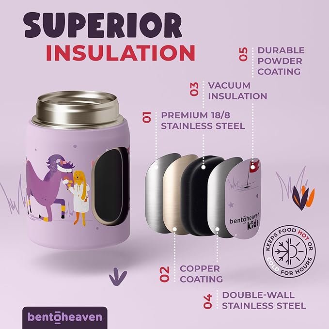 Bentoheaven Kids Food Jar (10oz) - Vacuum Insulated Food Container - Premium Double Wall Stainless Steel - Easy to Open - Keeps Soup & Food Hot/Cold - Lunch Box Thermos for Hot Food Kids (Mauve)