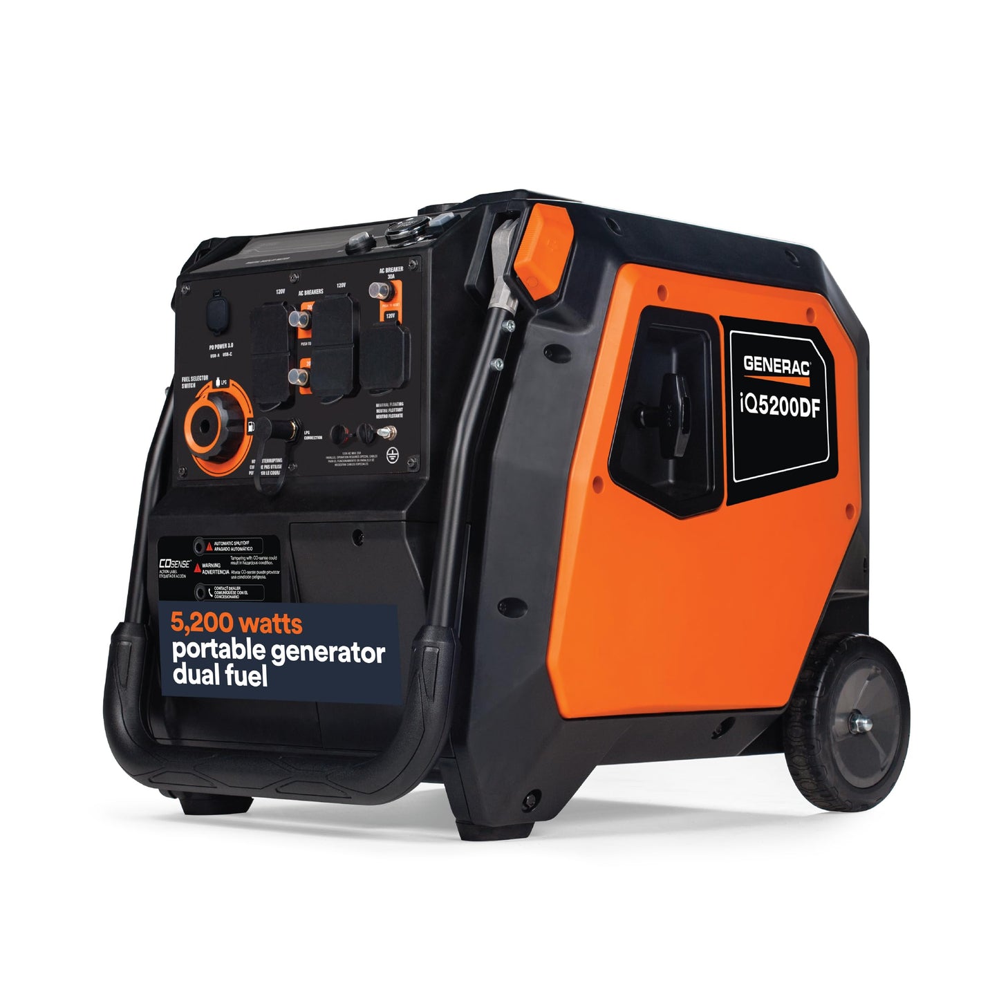 Generac 5,200-Watt Dual-Fuel Portable Inverter Generator - Gas And Propane Compatible - Quiet Operation - Clean, Stable Power -