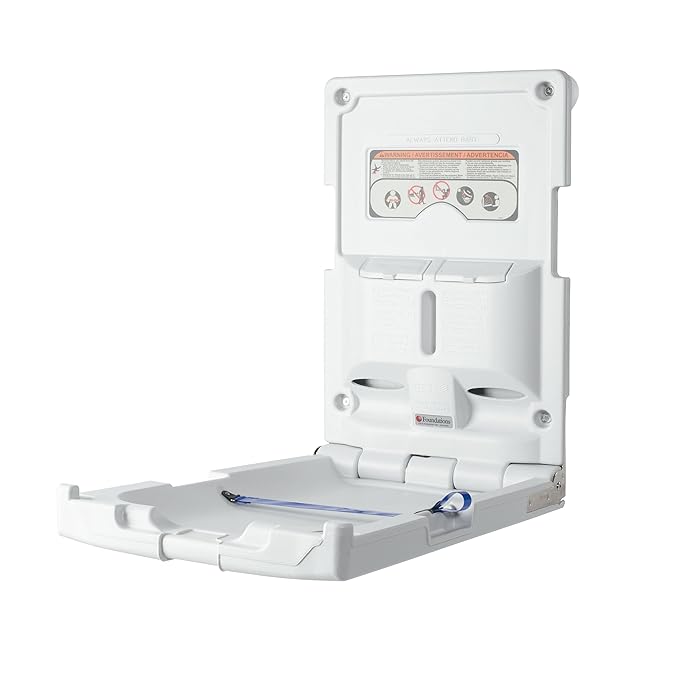 Foundations Classic Vertical Baby Diaper Changing Station, Wall Mount, Built in Liner Dispenser, One Handed Adjustable Safety Strap, Light Gray (100-EV)