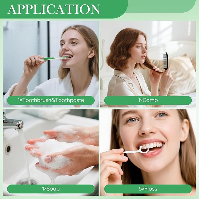 50 Set Personal Care Travel Toiletries Sets Bulk,7-in-1 Disposable Toothbrushes with Toothpaste and Floss,Comb,Soap,Cover,Zip Bag Toiletry Travel Toothbrush Kit for Homeless,Hotel,Charity