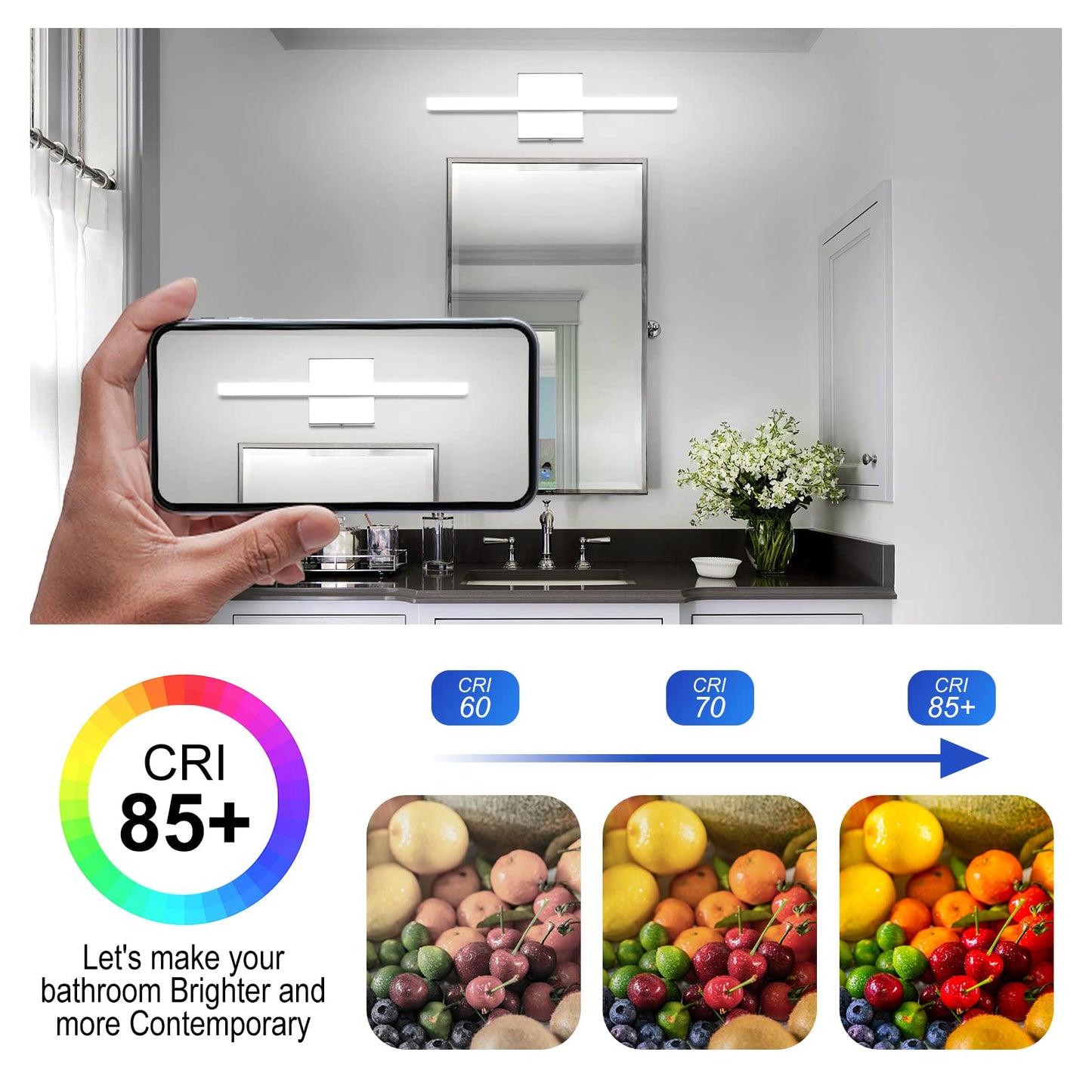 Combuh Bathroom Light Fixture - 16 Inch Chrome Vanity Light Bar, Acrylic, Cool White 6000K, Model 26895374