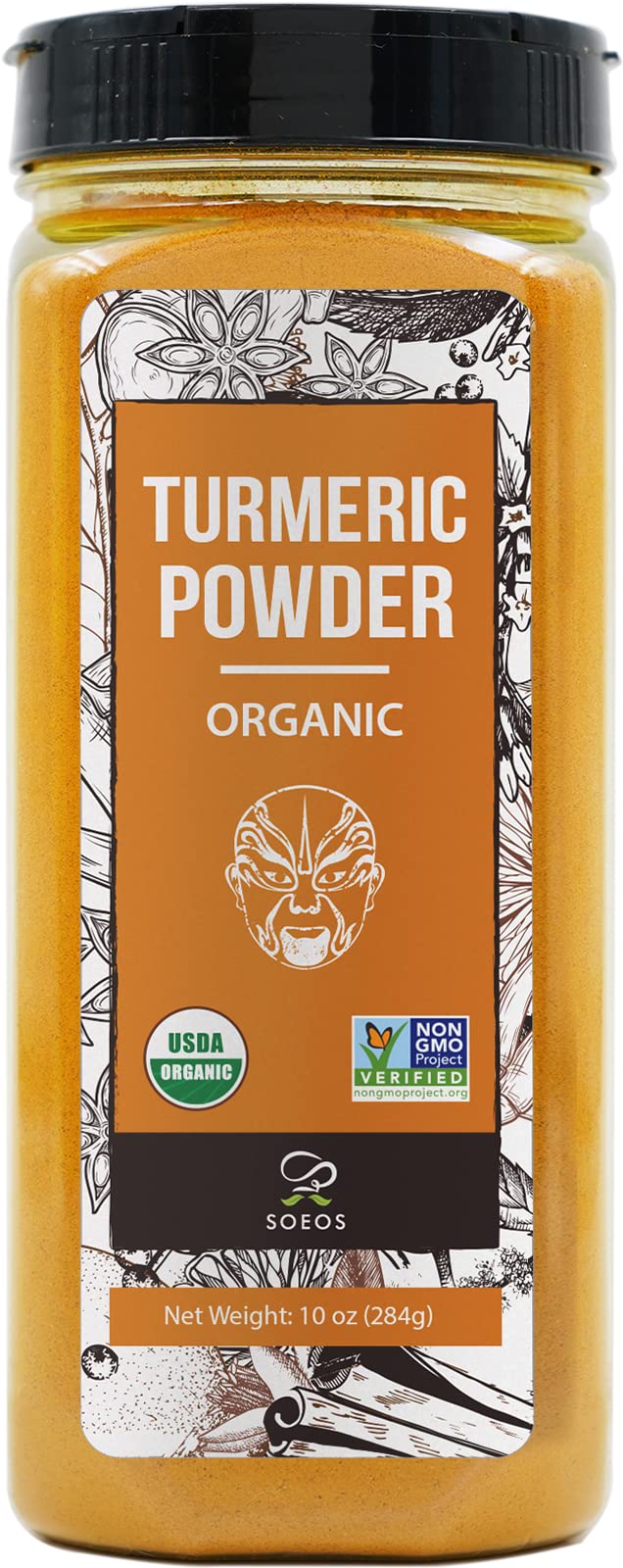 Soeos Organic Turmeric Powder 10oz (284g), Non-GMO Verified, USDA Organic, Natural Curcumin, Lab Tested for Purity, Sealed Packa