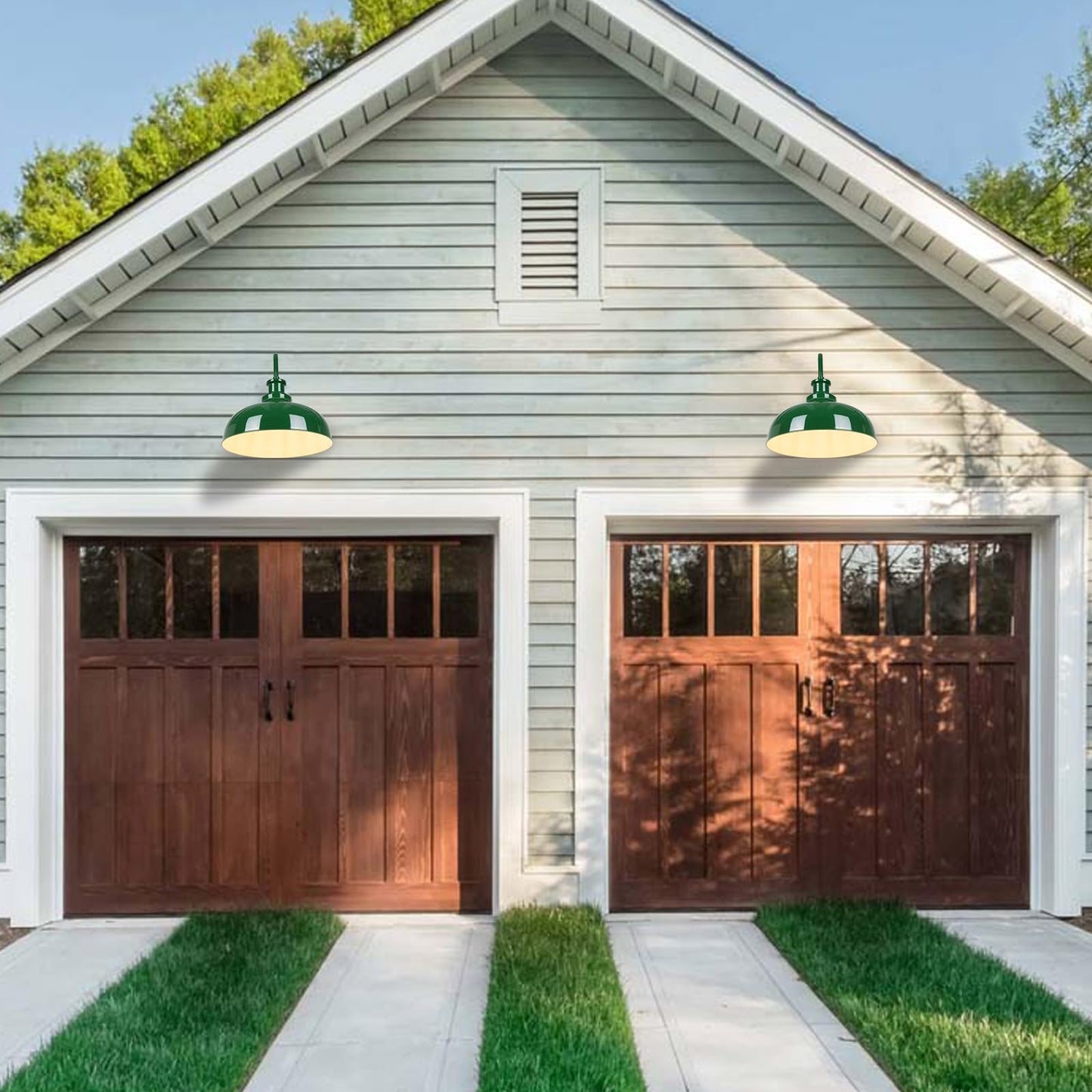 Diyel Outdoor Barn Light  16 Inch Dome Rustic Outdoor Wall Sconce  Farmhouse Exterior Wall Mount Lighting Fixture  Industrial Green Wall Lantern For Porch  Entryway  Garage  Rz007L Gr+Wh