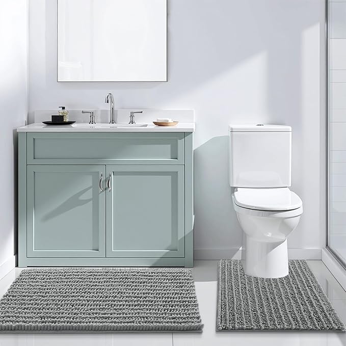 Arotive Luxury Chenille Toilet Rugs U-Shaped, Extra Soft Thick Absorbent Bathroom Mat, Non-Slip Shaggy Plush Contour Rugs, Machine Wash Dry Bath Mat for Toilet Base, 24x24, Grey