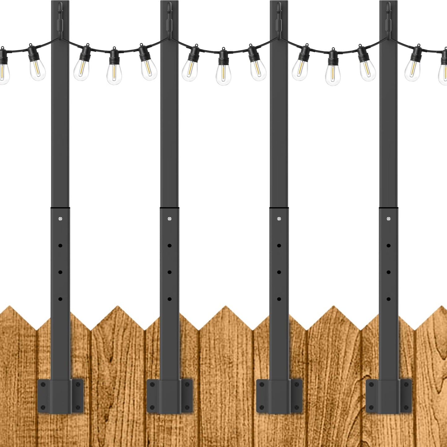 Beizelte String Light Poles, 2.8FT Metal Stand for Outdoor Use, Black, 4 Pack, Model SLP-Beizelte