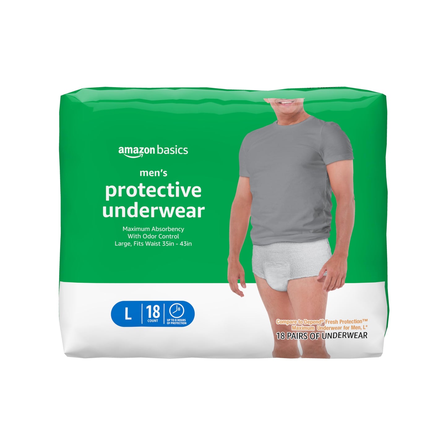 Amazon Basics Incontinence Underwear for Men, Maximum Absorbency, Large, 18 Count (1 Pack)