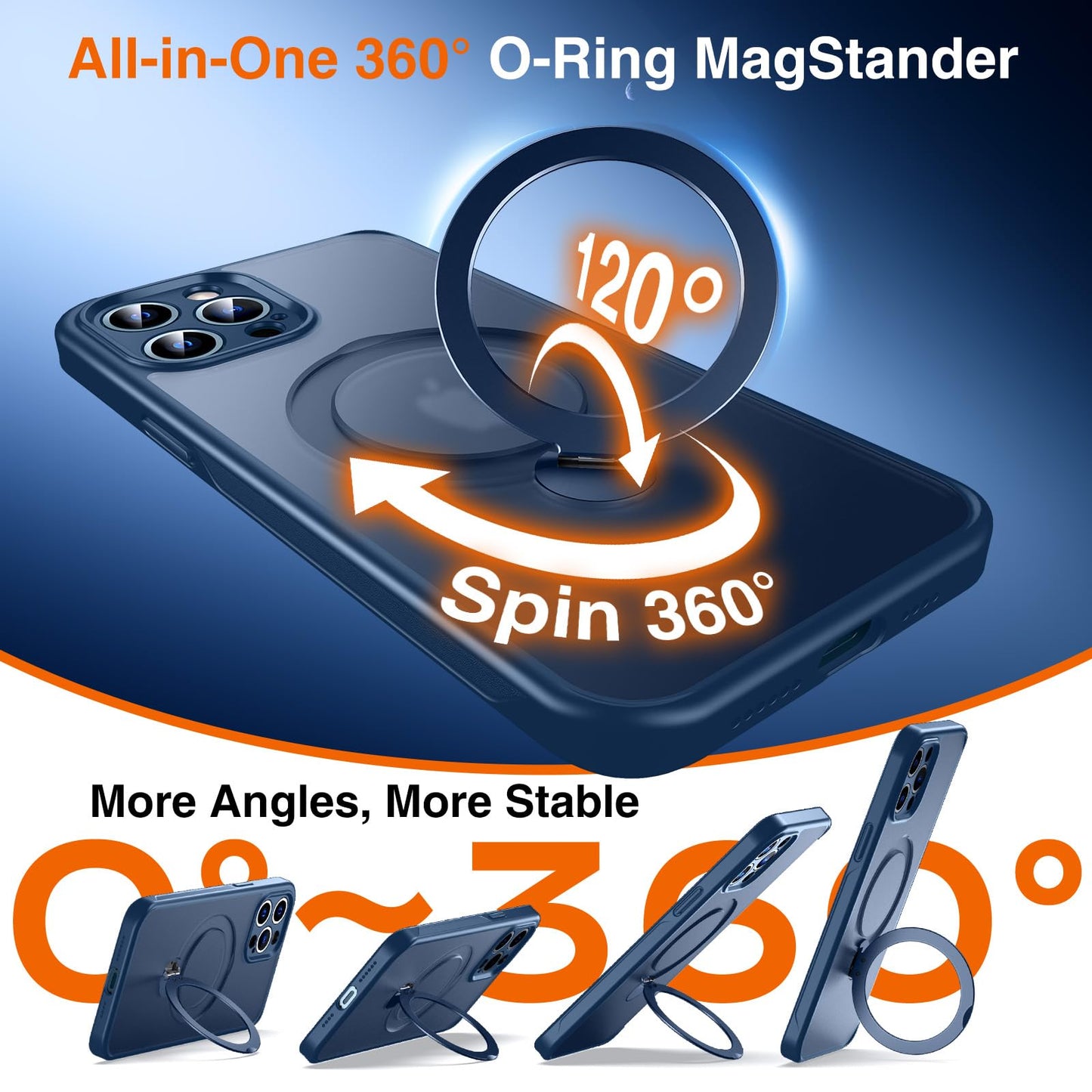 Chicfun 360 O-Ring Magstander For Iphone 12 Pro Max Case With Magnetic Kickstand Ring Holder [Compatible With Magsafe][360Rotate