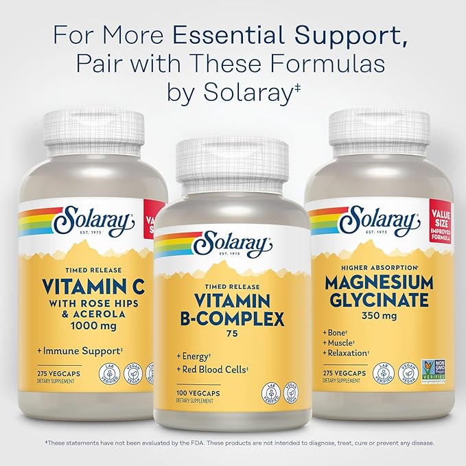 SOLARAY Vitamin B-Complex 75mg | Two-Stage Timed-Release for Extended Availability | Support for Hair, Skin, Nails, Nerves, Immune Function | 100 CT