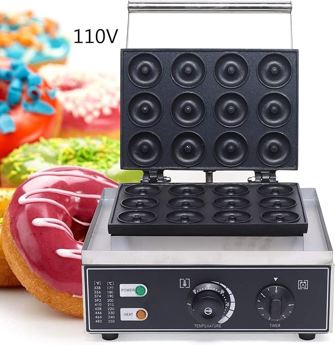 110V Commercial Donut Maker Machine, Electric Stainless Steel Doughnut Maker Double-Sided Heating