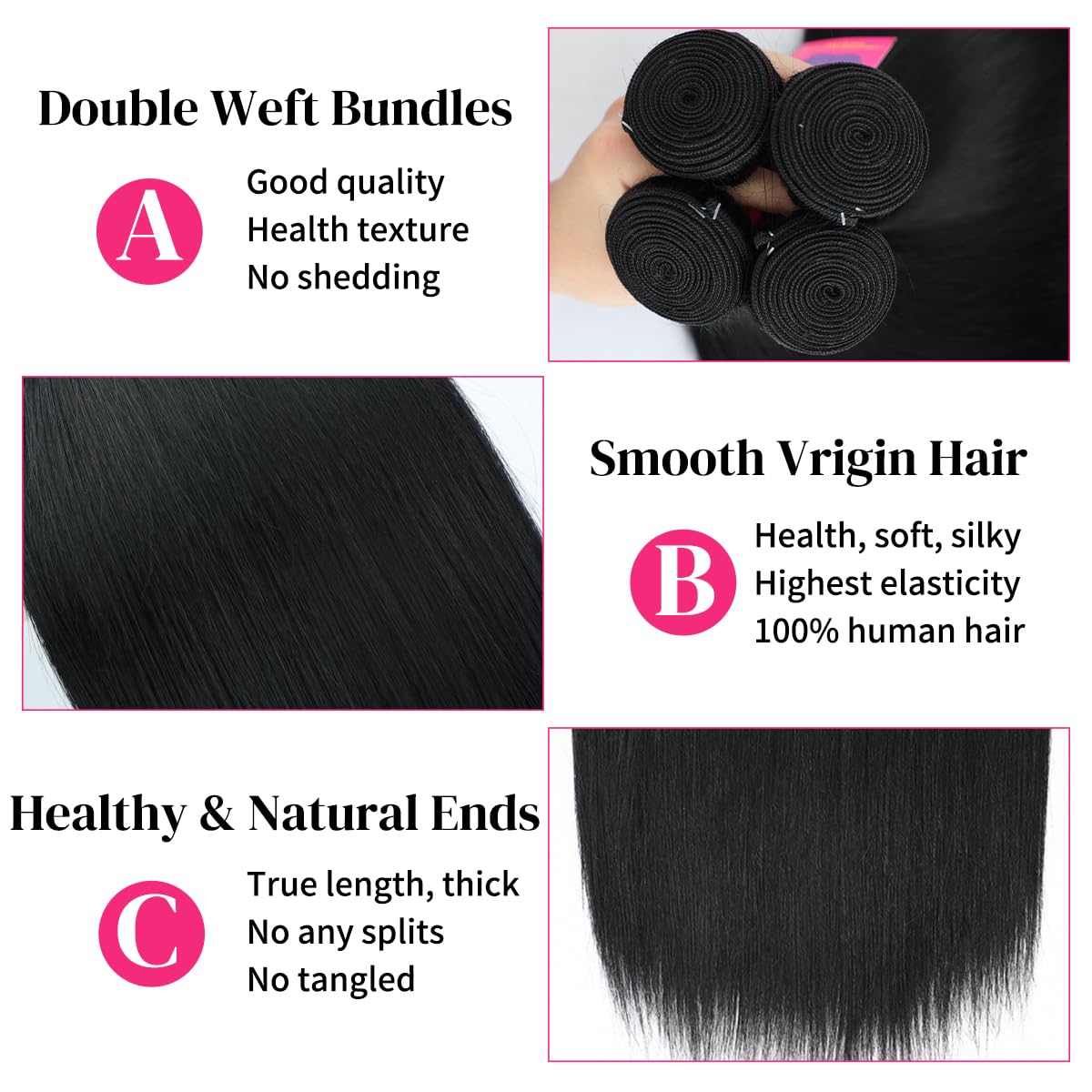 22 24 26 28 Inch 4 Bundles Human Hair Straight 12A 100% Unprocessed Brazilian Virgin Human Hair Bundlles Straight Natural Black,