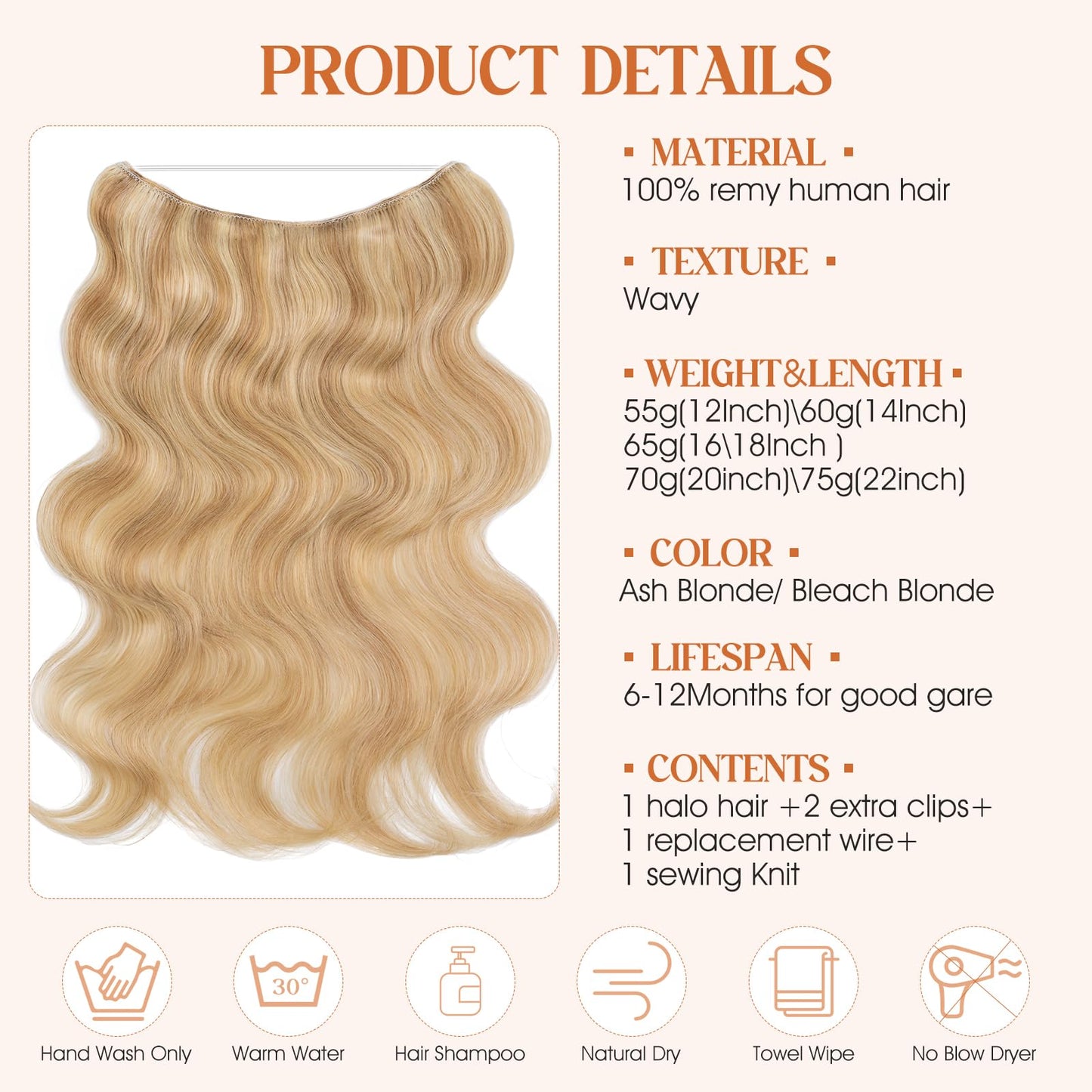 S-noilite Halo Hair Extensions Real Human Hair 12inch Short Wavy Halo Hair Extensions for Women Adjustable WireHair Extensions A