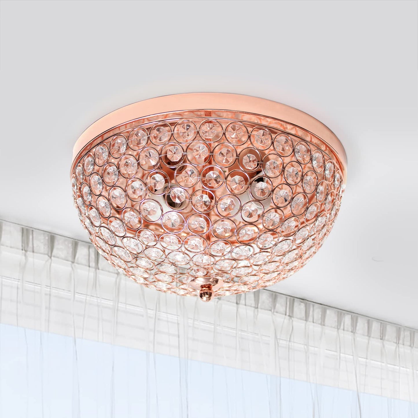 LALIA HOME Crystal Glam Ceiling Flush Mount Light, 2 Pack, 13inx13inx6.5in, Rose Gold, Model LHM-2000-RG-2PK