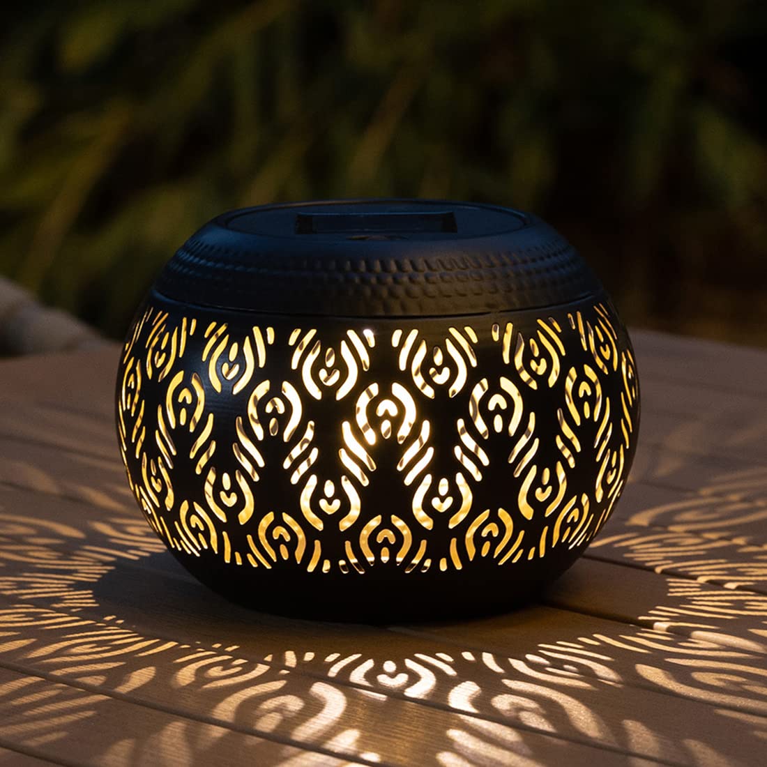 Pearlstar Solar Table Lantern - Waterproof LED Black Peacock Feather - Decorative Light for Indoor/Outdoor Use