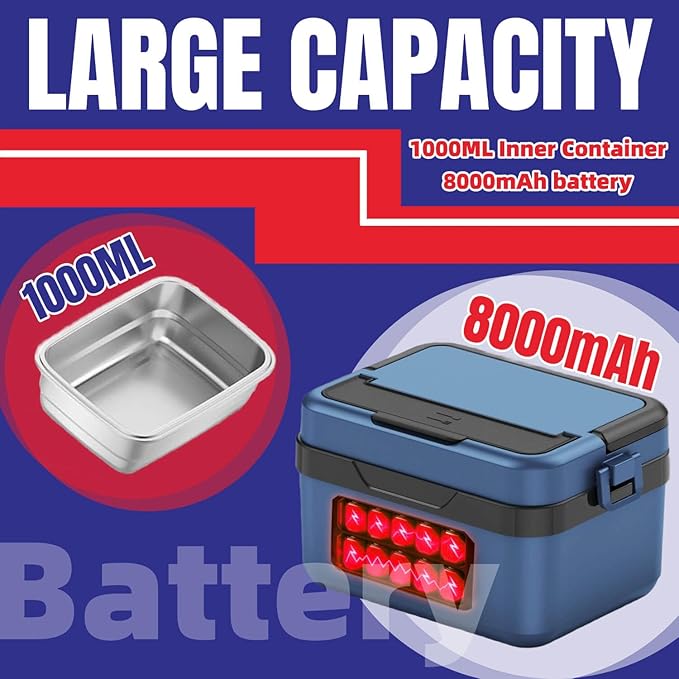 Cordless Electric Lunch Box, Heated Portable Food Warmer with 10000mAh Battery, 1L/1.5L Capacity, 3-Modes for Office Car Travel