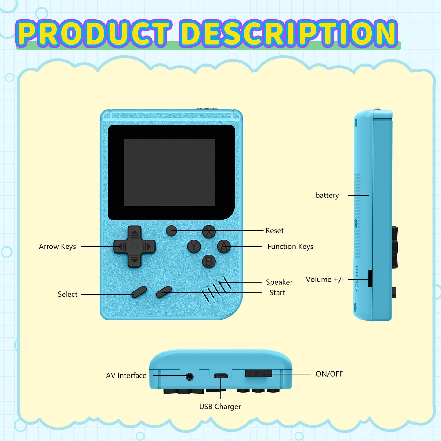 Retro Gaming Console, Portable Video Game Console with 3.0 inch IPS Screen and Preloaded 400 Classic Video Games, Mini Retro Handheld Game Console (Blue)