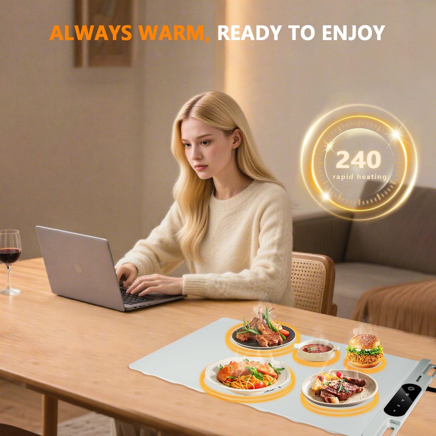 Silicone Food Warming Mat Electric Heating Pad with Felt insulation pad - 3 Temperature Set Modes, Portable Hot Plate for Buffets Parties Kitchens Countertops Holiday Gatherings