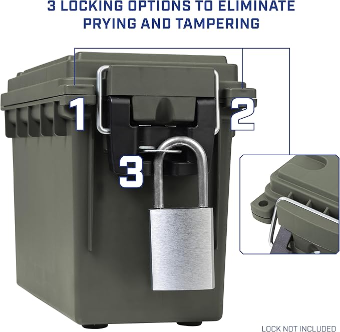 Sheffield 12757 4-Pack Ammo Storage Box, Stackable .30 Cal Field Boxes, Water and Dust Resistant, Lockable Storage Box with Handle, Secures Hunting Gear, Supplies, and Bullets, Made in the USA, Green