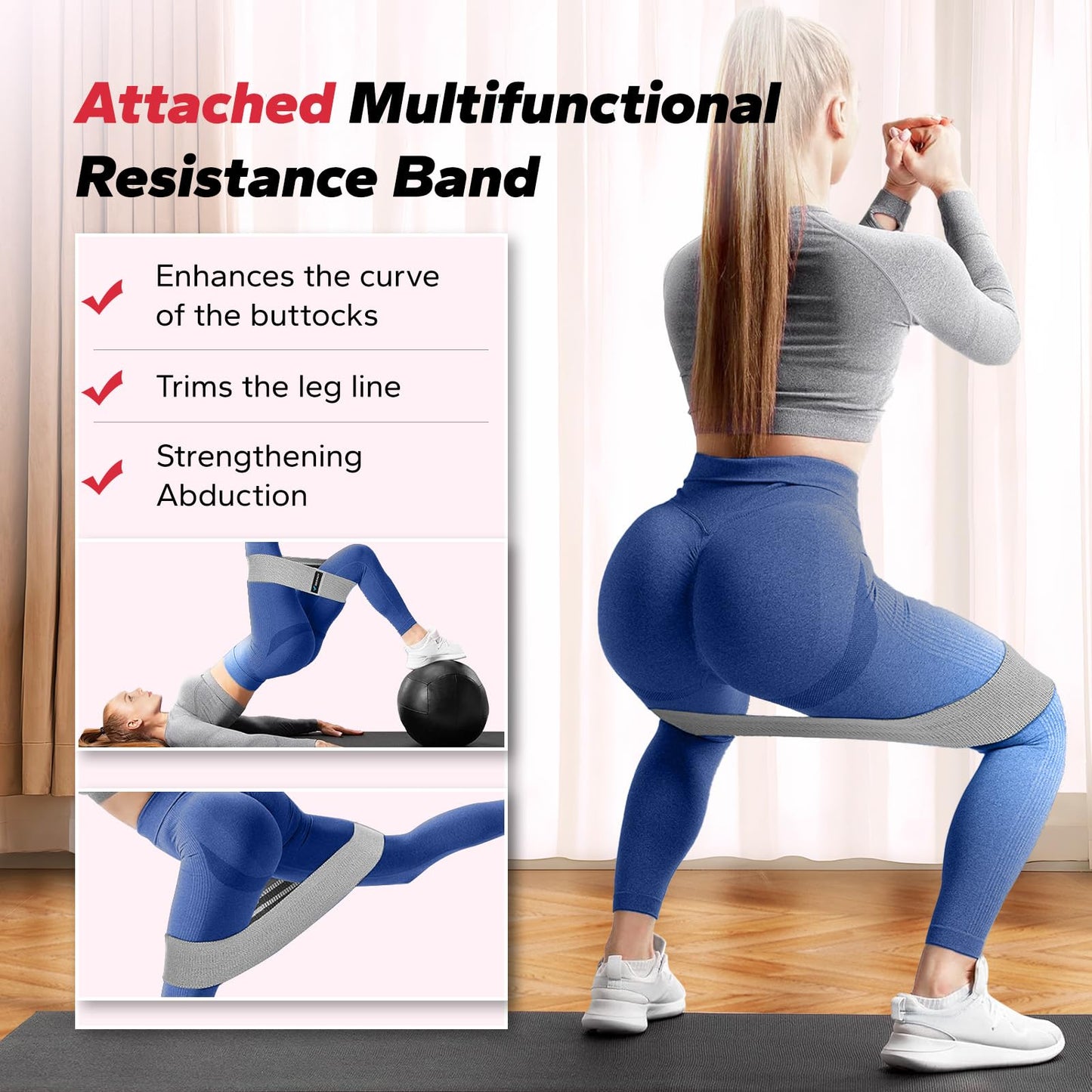 MERACH Thigh Trainer, Pelvic Floor Muscle Trainer, Inner Thigh Exercise Workout Equipment for Home Gym, Pelvic Floor Strengthening Women (Pink with Band)